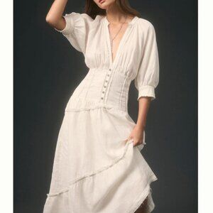 By Anthropologie V-Neck Corset Midi Shirt Dress Size L